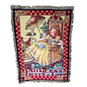 Vintage Mary Engelbreit The Princess Of Quite A Lot Tapestry Blanket 51” X 68”